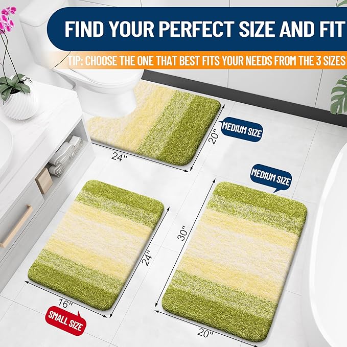 OLANLY Bathroom Rug Set 2 Piece, Soft Absorbent Microfiber Bath Mats and U-Shaped Contour Toilet Rug, Non-Slip, Machine Wash Dry, Plush Shaggy Bath Mats for Bathroom (24"x16"+U24 x20, Olive Green)