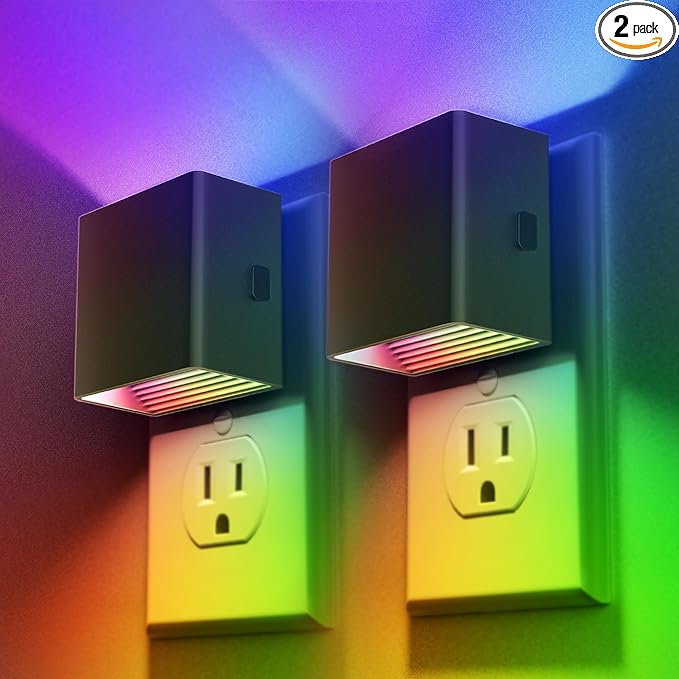 DORESshop LED Night Lights Plug into Wall [2 Pack], Plug in Nightlight, RGB Color-Changing Night Light, Dusk to Dawn Sensor, Nightlights for Adults, Bedroom, Bathroom, Hallway