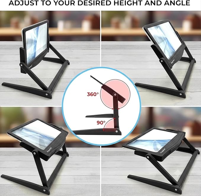 MAGNIPROS 5X Rechargeable LED Page Magnifier with Foldable Stand, Hands-Free Lighted Magnifier with 3 Color Modes, Anti-Glare Lens for Reading Small Print, Low Vision, Seniors, Crafts