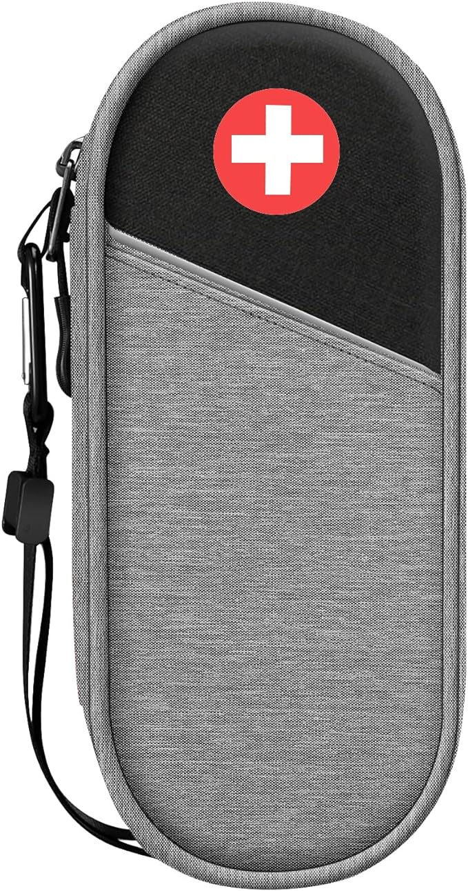 SITHON EpiPen Medical Carrying Case Insulated, Travel Medication Organizer Bag Emergency Medical Pouch Holds 2 EpiPens, Asthma Inhaler, Anti-Histamine, Auvi-Q, Allergy Medicine Essentials, Gray/Black | Emergency Medical Travel Pouch Holds 2 EpiPens, As...