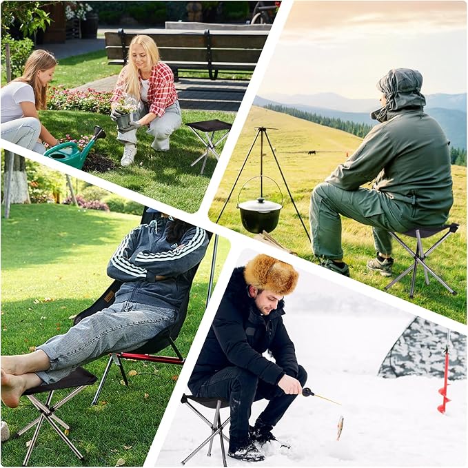 13.8in Portable Camping Stool, Compact Lightweight Folding Chair for Adults | 1.32 lb Weight, 12.2in Seat, 1800D Oxford Fabric, Stainless Steel Legs and Carry Bag for Camping, Fishing, Hiking and Travel