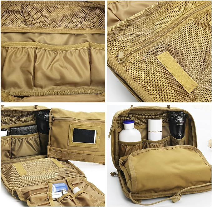 SMONT Tactical Toiletry Bag for Men, 9.5" Hanging Dopp Kit Shaving Hygiene Bag for Traveling Bathroom