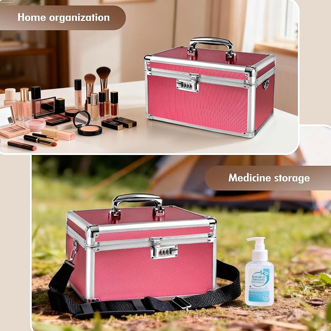 Rose Medication Combination Lock Boxes with Code for Personal Items, Medicine Lockbox for Documents 12.8 x 7.6 x 8.27 Inches Colorful Medium