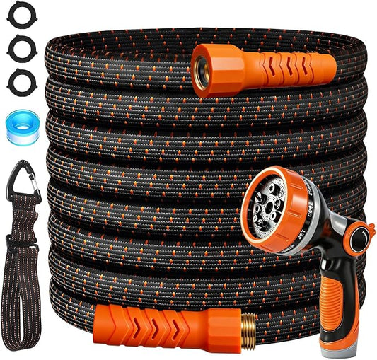 100FT Flexible Garden Hose & 10Modes Nozzle,Lightweight Water Hose,Kink-Free,All-Weather 3/4 in. Hose for RV,Boat,Car Wash,Garden,Yard,Camper,Outdoor NoneExpanding (100Ft,Orange-Black)