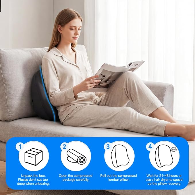 ROYALAY Ergonomic Recliner Lumbar Support Pillow for Elderly, Gel Memory Foam Back Support Cushion with Cooling Washable Cover, Lumbar Pillow for Lower Back Pain Relief Office Chair