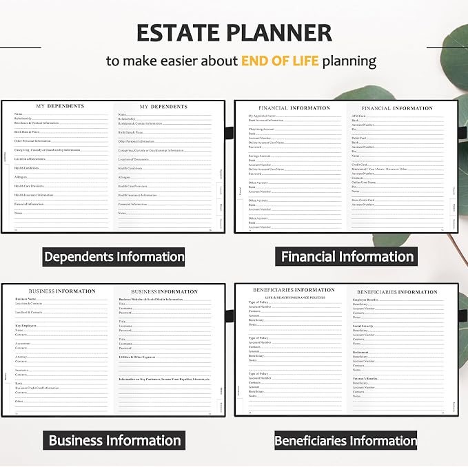 End of Life Planner, Guided Estate Planning Organizer with Tabs, Last Wish, Will Preparation, Funeral Planning, Final Arrangements Notebook for Beneficiary, in Case of Death Organizer 7.5"X9”-Black