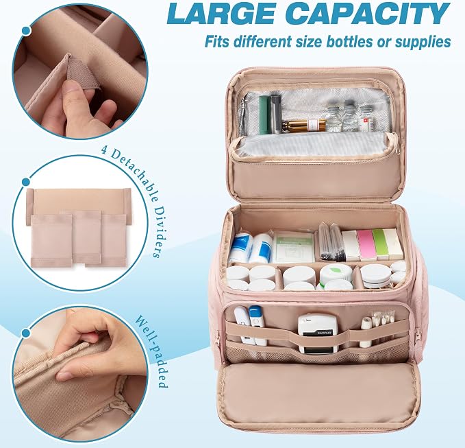 Marscamd Pill Bottle Organizer with Insulated Pocket, Pink (Bag ONLY) | with 4 Customized Dividers & Padded Protection for Pill Bottles, Insulin and First Aid Supplies