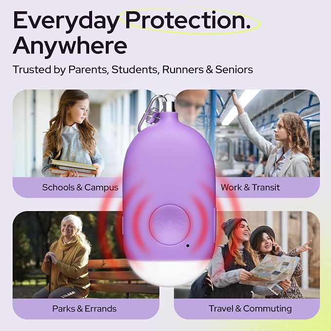 Weten Rechargeable Personal Alarm Keychain - 130dB Siren & LED Light - Stylish Personal Safety Alert for Women to Carry - Panic Button Alarm for Security - Rape Whistle for Self Defense (Purple)