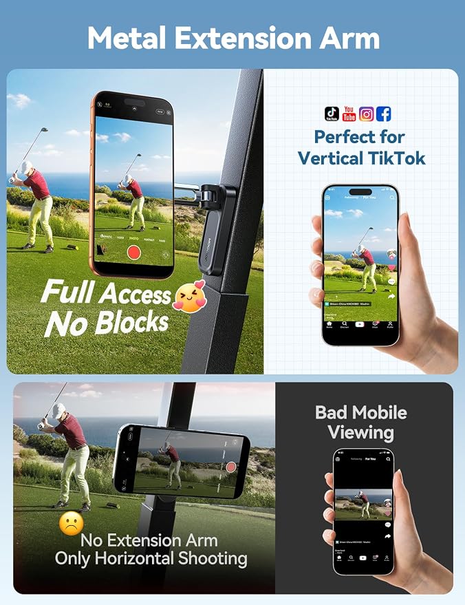 JOYROOM Upgraded Double-Fold Magnetic Golf Cart Phone Holder | Golf Gifts for Men Him Golfers dad, 2026 Golf Cart Accessories Compatible with MagSafe iPhone 17-12 for Club Car, Silver