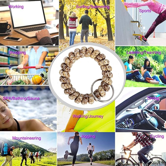 BIHRTC Pack of 6 Keychain Bracelet Wristlet Wrist Key Chain Holder Spring | Wristband Flexible Spiral Wrist Coil Spring Stretchable Spiral Key Rings for Gym Pool ID Badge Sports