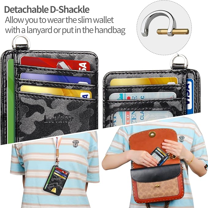 Slim Minimalist Front Pocket Wallet, RFID Blocking Credit Card Holder Wallet with Detachable D-Shackle for Men Women