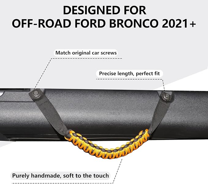 sukemichi Roll Bar Grab Handles for Ford Bronco 2/4 Door, Cyber Orange | Paracord handles grab,Fits Bronco 2021-2026 hard & soft top,Off-road safety grip handle,Work with airbag,Not for Sport,4 Pack