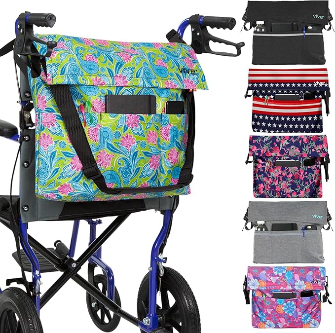 Vive XL Wheelchair Accessories Bag - Waterproof, Scratch-Resistant, Double-Stitched, Machine Washable for Adults, Seniors, 15 Colors - Storage Walker Backpack to Hang on Back