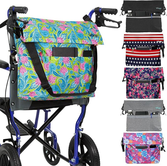 Vive XL Wheelchair Accessories Bag - Waterproof, Scratch-Resistant, Double-Stitched, Machine Washable for Adults, Seniors, 15 Colors - Storage Walker Backpack to Hang on Back