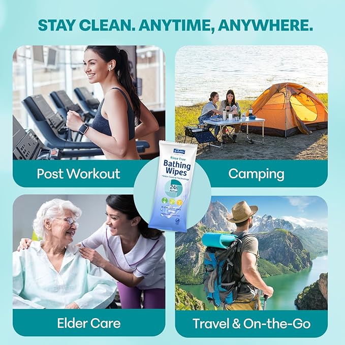 Dr. Fischer Rinse Free Bathing Wipes - Large Hygienic Cleansing Body Wipes for Adults.