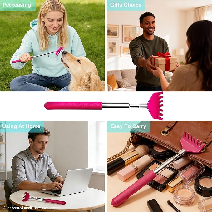 2 Pack Back scratchers Set,Stainless Steel Back Scratcher Extendable | Rubber Handles Stainless Heads,for Back,Neck,Shoulders,Beautiful Present Packaging Gifts for Thanksgiving,Christmas (Pink)