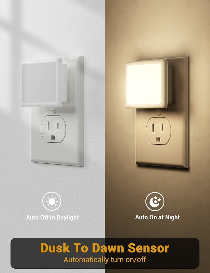 JandCase Night Light, 4 Pack Night Lights Plug into Wall, Auto Light Sensor | 3000K Warm White Nightlight Plug in, LED Night Lights for Kids Adults Bathroom Hallway Kitchen