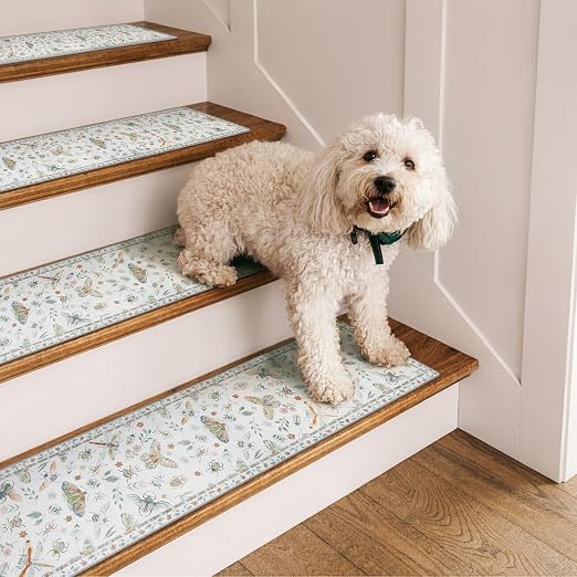 OJIA Insect Stair Treads Non-Slip Stair Runners for Wooden Steps 4PC 30"x8" | Indoor Stair Runner Carpet Stair Treads for Wood Stairs Mats Staircase Step Treads for Kids & Dogs, Stair Covers, Beige