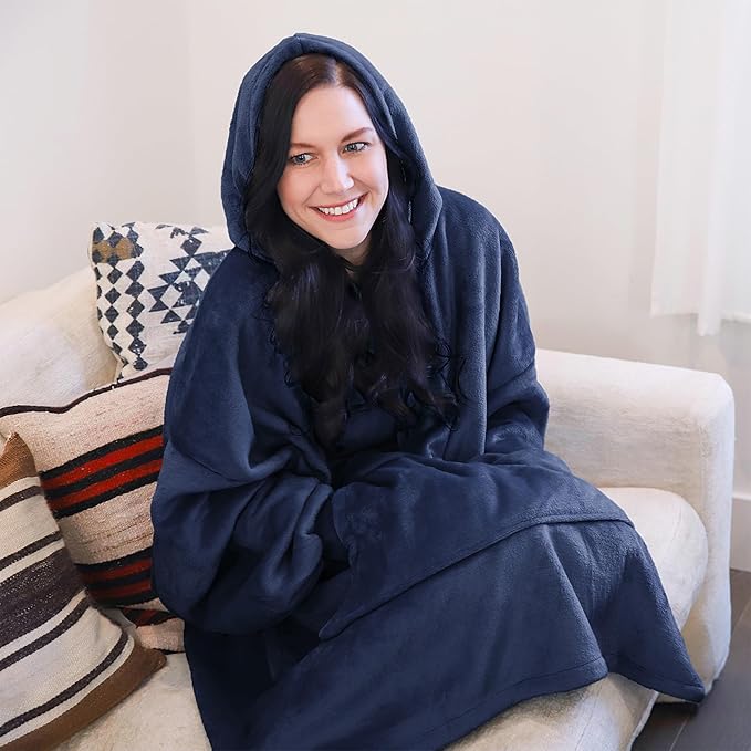Catalonia Oversized Blanket Hoodie Sweatshirt, Wearable Sherpa Lounging Pullover for Adults Women Men