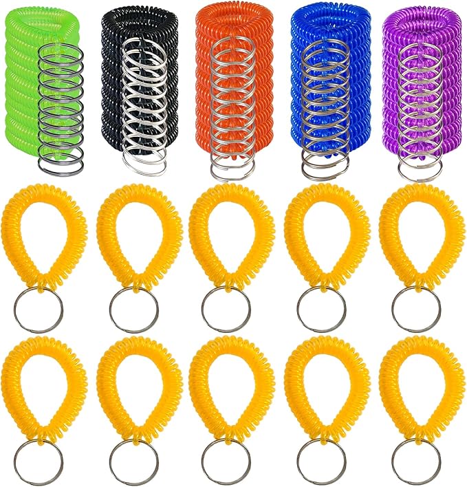 10 Pieces Wrist Coil Keychain Spiral Key Ring, Multi Colors | Wristband Bracelet Key Holder for Pool Gym ID Badge