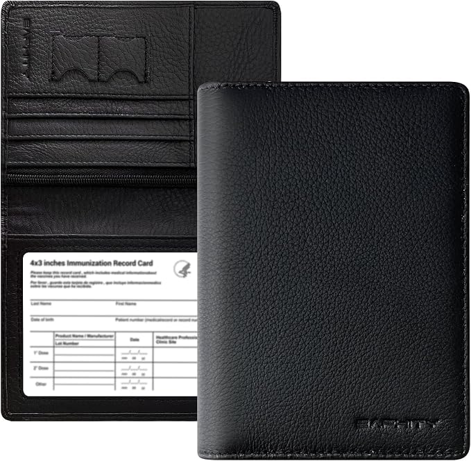 BAPHITY Mens Genuine Leather RFID Blocking Slim Passport Wallet, Black | Top-Grain Leather, RFID Blocking, Multi Slots (3+2 SD), Slim, Unisex Multi-Function Holder, Travel Sleeve