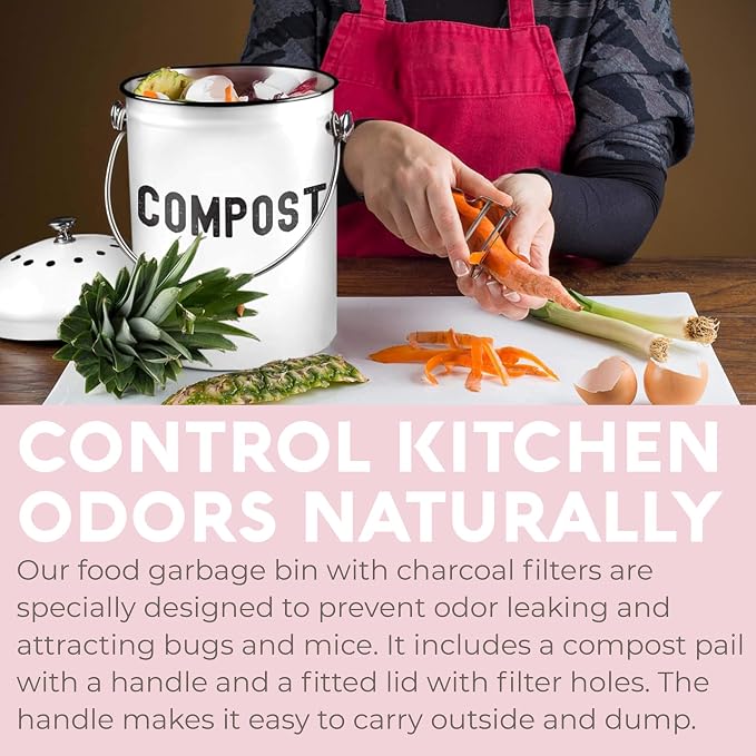 Epica Kitchen Compost Bin for Kicthen Countertops, 1.3 Galllon - White