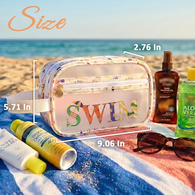 COSHAYSOO Clear SWIM Bag Swimming Pool Accessories Cute Swimmer Team Gifts for Women Teen Girls Bikini Swimsuit Goggle Cap Sunscreen Makeup Storage, Waterproof Beach Vacation Summer Travel Essentials
