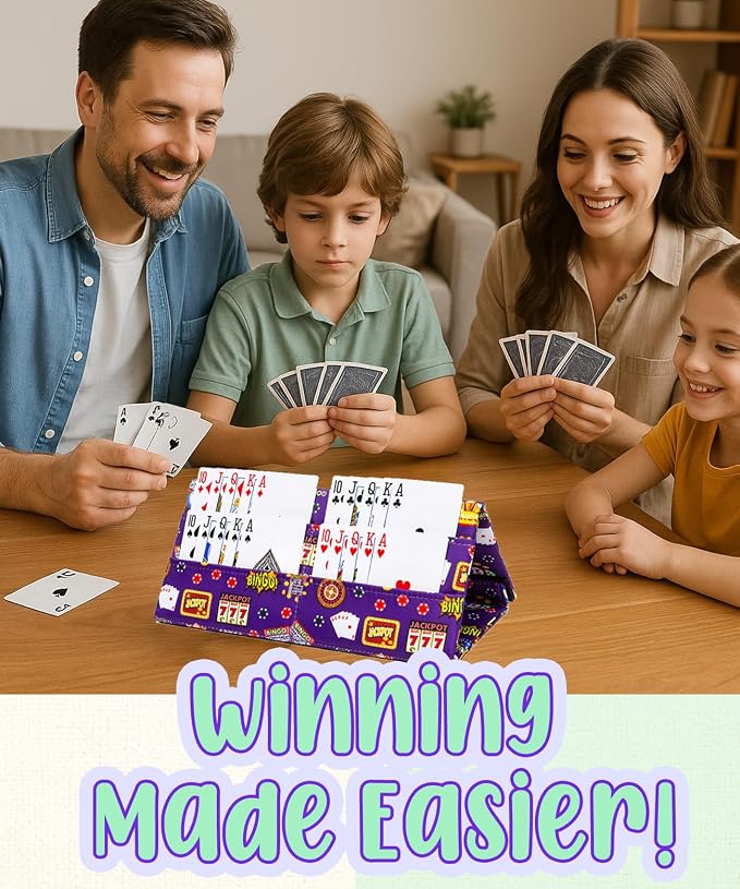 Playing Card Holder for Bingo Pull Tabs Gambling Tickets Card Game Holders for Canasta Poker Bridge Cards Casino Portacartas para Bingo Purple Indigo