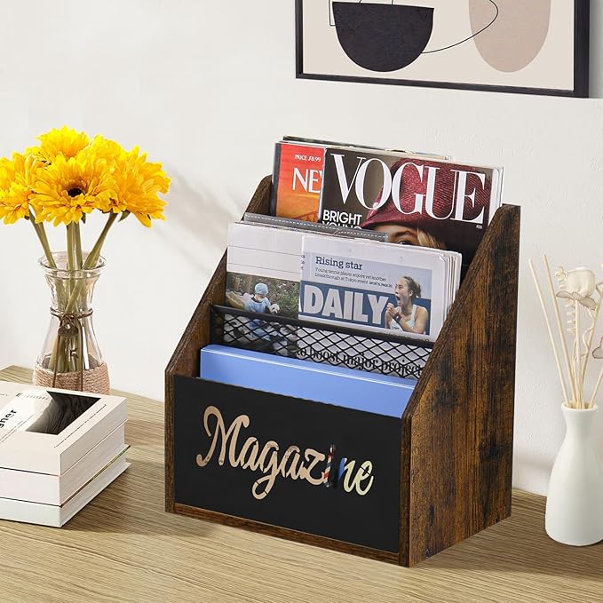 YINMIT Magazine Holder, Stepped 3 Tier Magazine Rack Floor, Magazine Storage Basket, Folder Organizer Bin for Magazines, Books, Newspapers