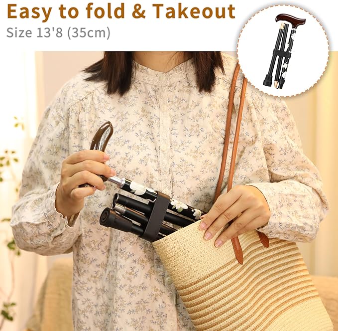 Stylish Foldable Walking Cane - Pattern Printed, Adjustable, for Men and Women Stability and Balance, Light Weight, for 5'~6' Height