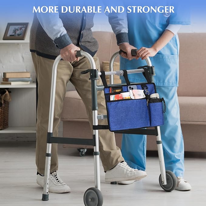 Walker Bags for Folding Walker Seniors Accessories Cup holer basker Storage Carrying organier Pouch,Blue