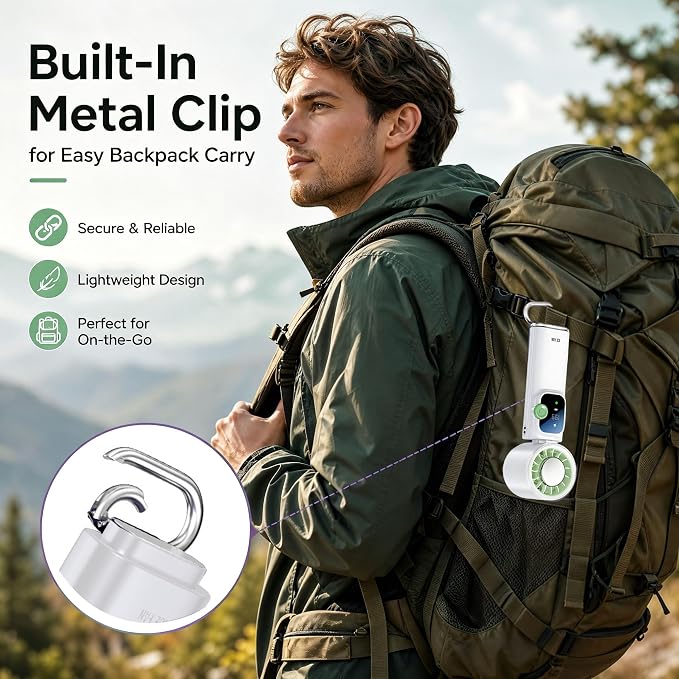 Portable Handheld Fan with Ice Cooling Personal Rechargeable Mini Neck Fan | 20000RPM,199-Speed 4000mAh Battery Powered up to 15hrs with LED Display for Travel, Camping & Outdoor, White