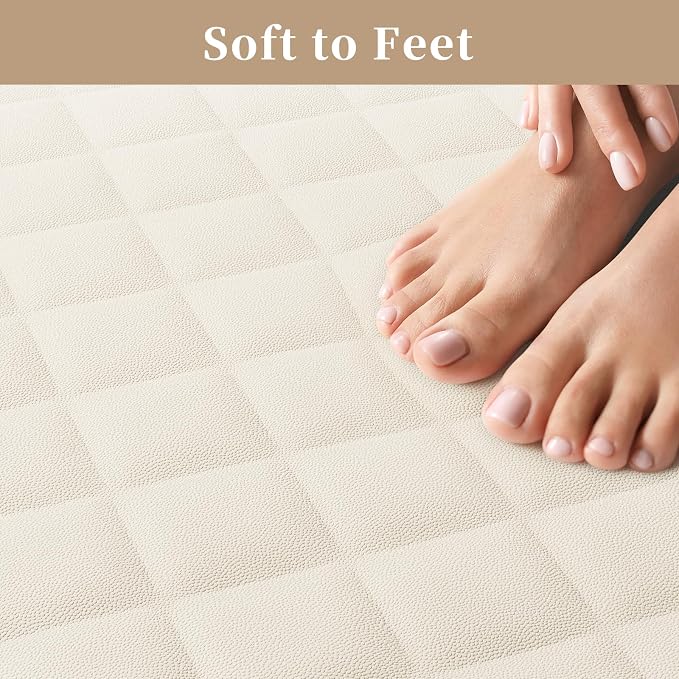 Yolife Bathtub Shower Mat Non Slip, Natural Rubber Bath Tub Floor Liner Mats with Strong Suction Cups for Inside Shower Bathroom, Machine Washable, Soft on Feet, 27.5 x 17 Inch, Beige