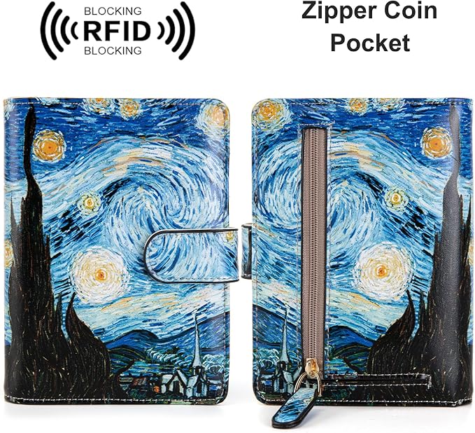 Passport Holder for Travel Essentials, RFID Blocking Passport Wallet Cover with Magnetic Closure, Passport Book Holders for Women and Men (Van Gogh The Starry Night)