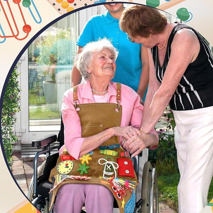 Shyyween Fidget Apron for Elderly Fidget Blanket for Dementia Alzheimer's Therapy Activity Apron Anxiety Relief supplies(Camel)