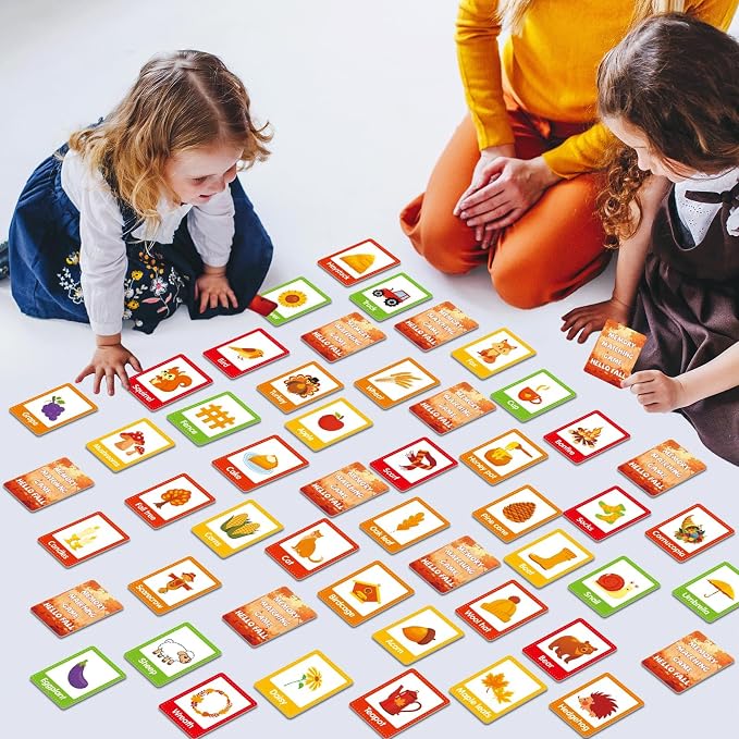 gisgfim 100 PCS Fall Memory Matching Game Thanksgiving Happy Fall Concentration Memory Games for Kids Educational Ages 3-8 A Fun & Fast Autumn Theme Memory Matching Games