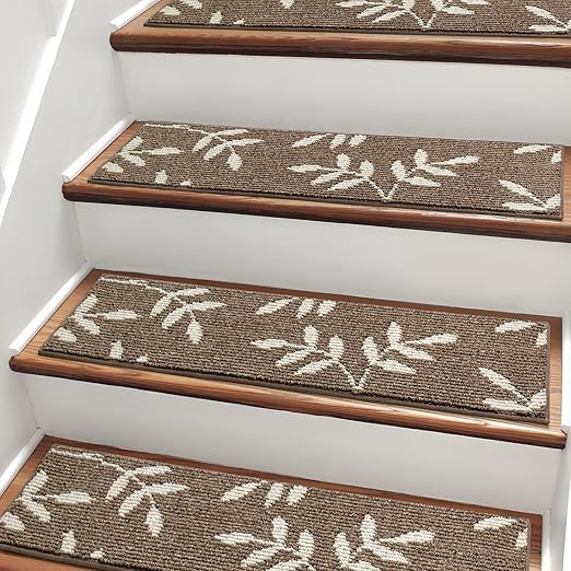 Carpet Stair Treads, Non-Slip Stair Treads for Wooden Steps Indoor | Stair Runner for Pets, Non Skid Staircase Step Treads Washable Reusable, Stair Protectors 30" x8" Set of 7, Brown