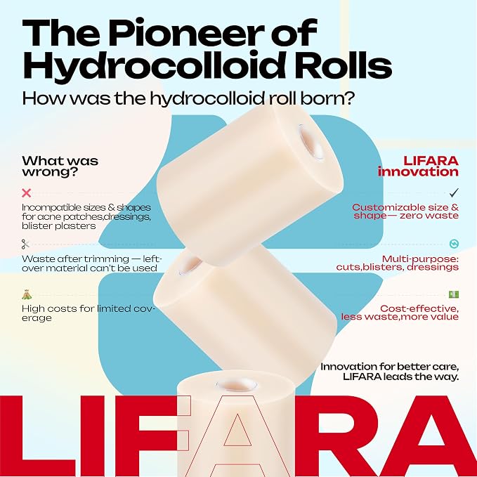 LIFARA Hydrocolloid Roll for Wound Care - Cut-to-Size, Extra Large Hydrocolloid Patch Bandages with Self-Adhesive, Waterproof, First Aid Kit Essential (4in*26ft, 19.7mils/ 0.5mm Thickness)