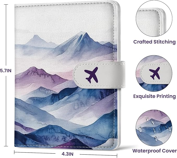 Passport Holder for Travel Essentials, RFID Blocking Leather Cover Wallet with Magnetic Closure, Aesthetic & Cute Passport Book Case for Women and Men - Hill