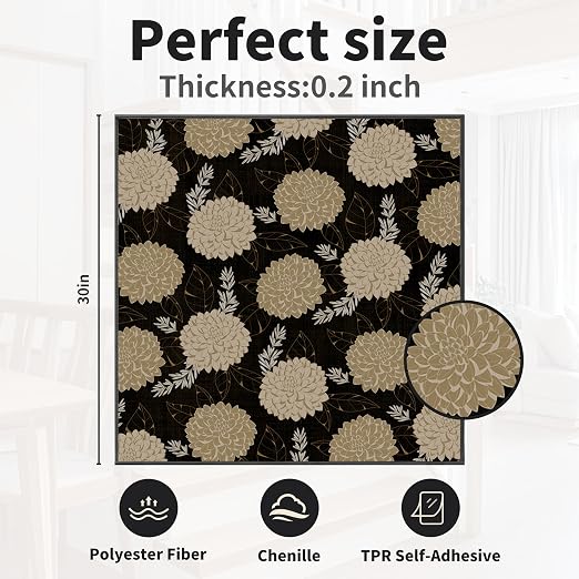 Non Slip Stair Treads for Wooden Steps, 1 Pack 30"x30" Washable Carpet | 30x30 in soft chenille polyester stair treads with reusable TPE backing for indoor wood stairs, dogs, kids, and seniors