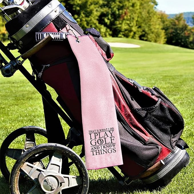 DYJYBMY That's What I Do I Play Pink Golf Towel with Clip, Funny Golf Accessories for Women, Embroidered Sports Towel for Golfer Bestie, Birthday Retirement Golfing Gifts for Mom Aunt Sister Family