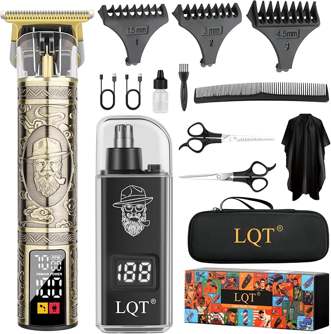 Hair Clippers for Men 2 in 1 Beard and Mustache Trimmer for Men T Liners Trimmers Electric Cordless Nose and Ear Hair Trimmer Grooming Kit with Bag, to Son Husband Father Men's Gifts