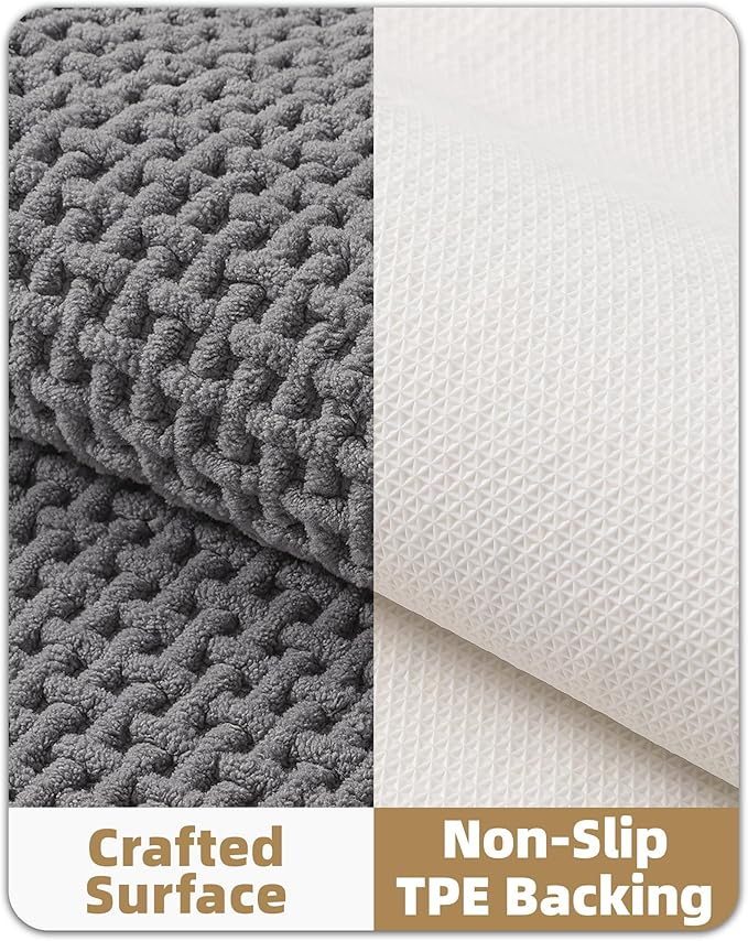Color&Geometry Chenille Pile Small Bathroom Rugs Upgraded Denser, 16"x24" Non Slip Absorbent Grey Bath Mats for Bathroom Thin Fit Under Door, Washable Quick Dry