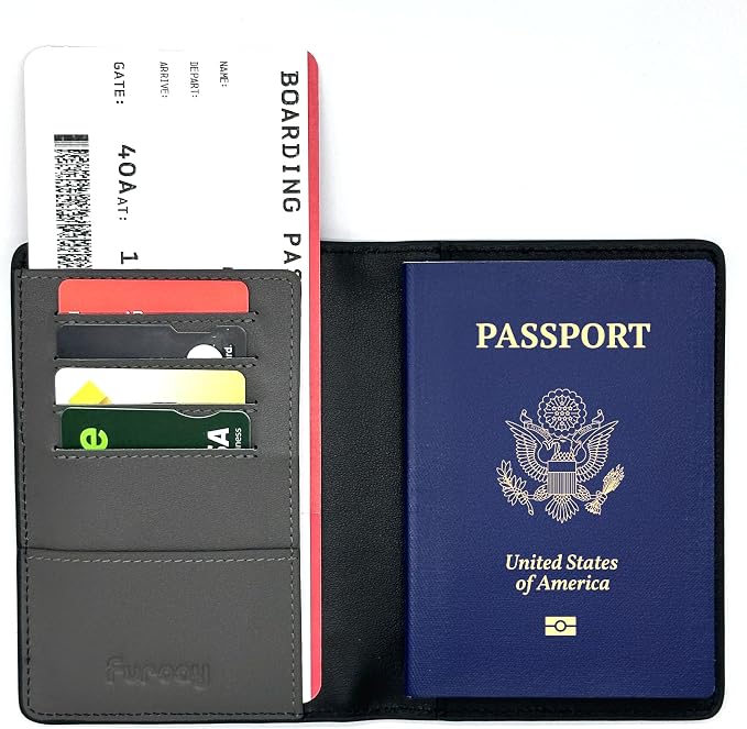Slim Nappa Leather RFID Blocking Passport Cover (Black/Gray) | Genuine Leather Passport Holder for Men and Women