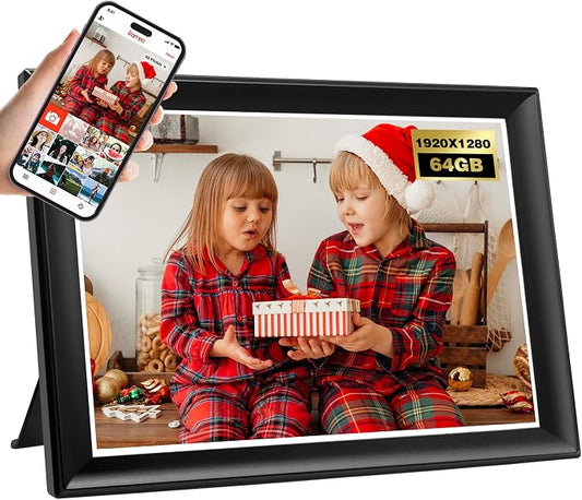 10.51 Inch WiFi Digital Picture Frame with Touch Screen | 64GB smart picture frame with 1920x1280 100% sRGB IPS display. Supports Frameo App for 5G/Instant photo & video sharing.