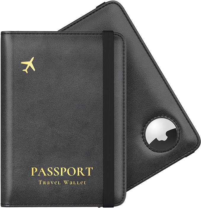 Stouchi AirTag Passport Holder – Slim RFID Travel Wallet | Ultra-slim, Waterproof PU Leather, 5 Card Slots, RFID Blocking, AirTag Slot – Perfect for US Passports