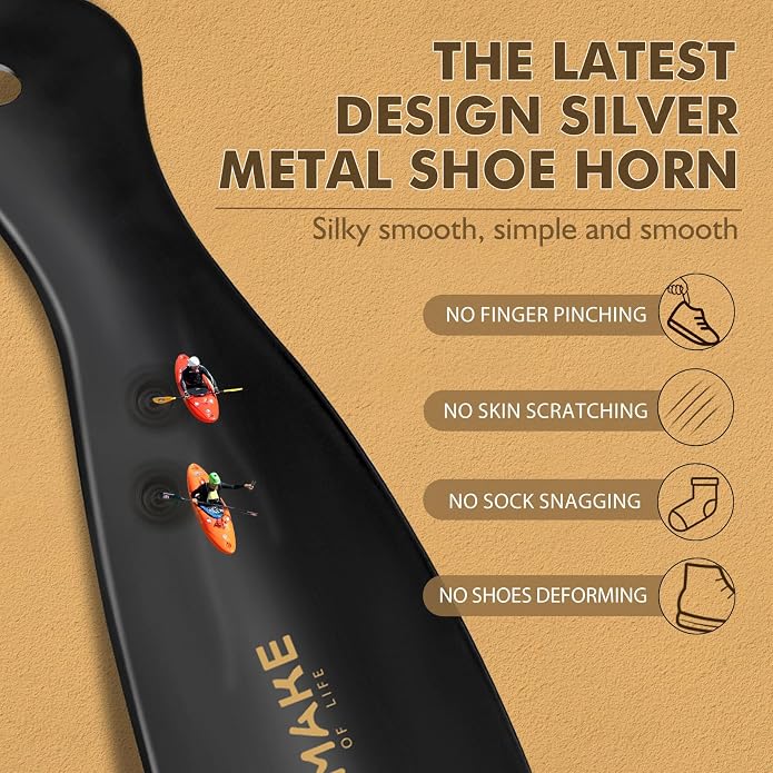 ZOMAKE Metal Shoe Horn, Small Travel Shoehorn for Men Women Kids 7.5''&3.9" | 3 Pack Stainless Steel Portable Shoe Spoon Helper, Compact Travel Size, Built-In Hang Hole, Smooth Rounded Curve, Shoe Care