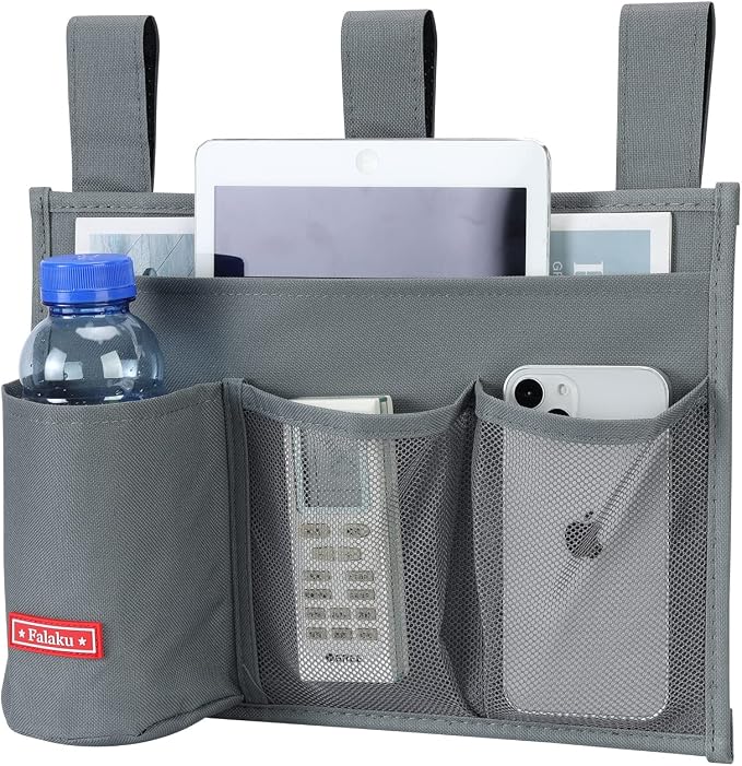 Hanging Bedside Caddy,Bedside Organizer Caddy for Bed Rails(Classic 4 Pockets-Grey)