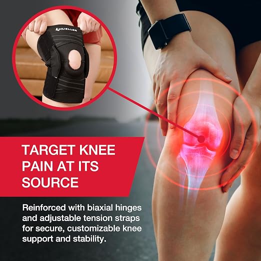 MUELLER Sports Medicine Self Adjusting Hinged Knee Brace for Men and Women,Knee Stabilizer for Compression and Pain Relief Support,Ideal-for Arthritis,Sprains,Black,One Size,(Pack of 2)
