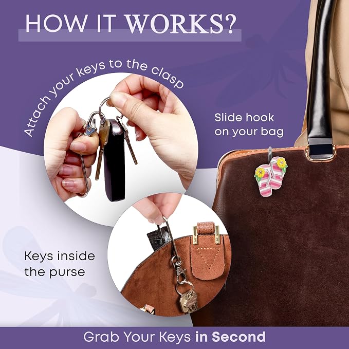 Women’s Bag Charm Key Finder, Car Keychain Hook, Cute Purse Organizer & Tote Bag Accessories, Gifts for Mom - Original